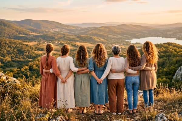  plusieurs femmes se tenant par la taille et par la main