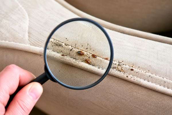 Punaises de lit visibles dans la couture d&rsquo;un matelas.
