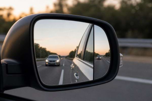 R&eacute;troviseur de voiture avec ligne noire permettant de mieux distinguer les distances sur autoroute.