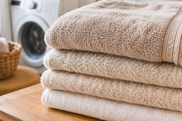 Pile de serviettes propres et moelleuses sur une table