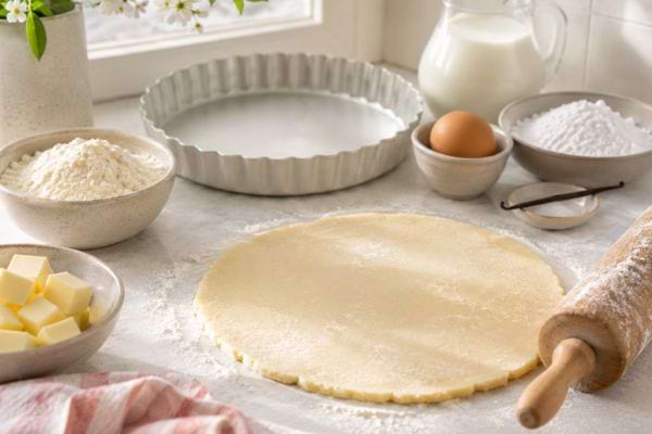 P&acirc;te sabl&eacute;e maison &eacute;tal&eacute;e au rouleau sur un plan de travail farin&eacute;
