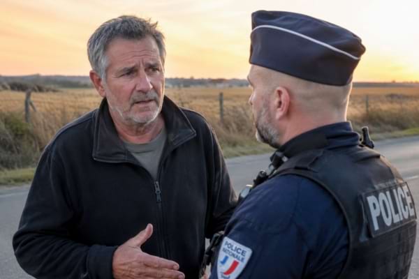 un propriétaire d'âge mûr, l'air soucieux, discutant avec un officier de police