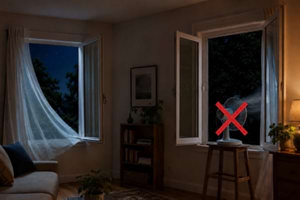 Un ventilateur collé à une fenêtre ouverte