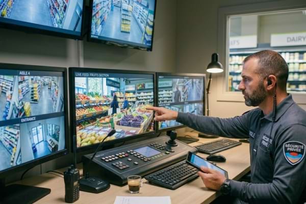 Un vigile qui regarde une caméra de surveillance
