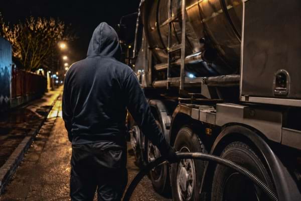 Un voleur d'essence pr&egrave;s d'un camion