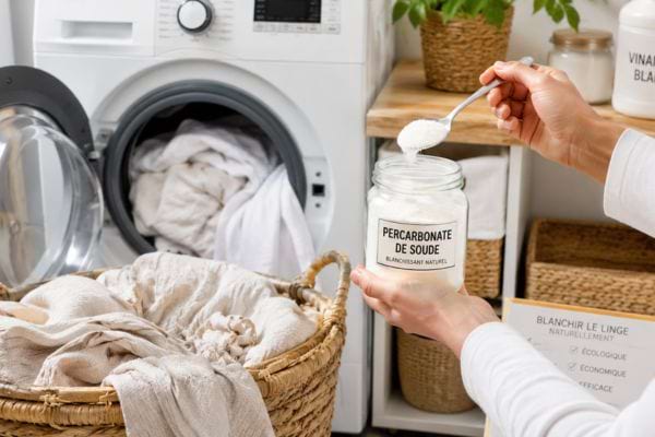 Du percarbonate de soude pour blanchir le linge en machine.