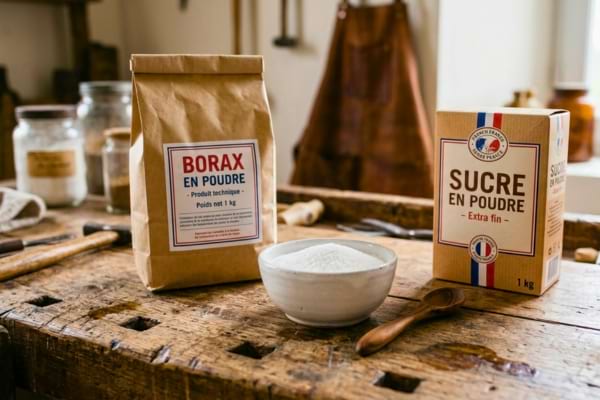 Un paquet de borax et un paquet de sucre