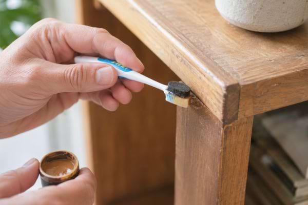 Vieilles brosses à dents rangées avec des éponges pour des petits travaux de bricolage.