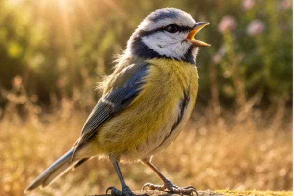 oiseau en plein soleil avec le bec ouvert