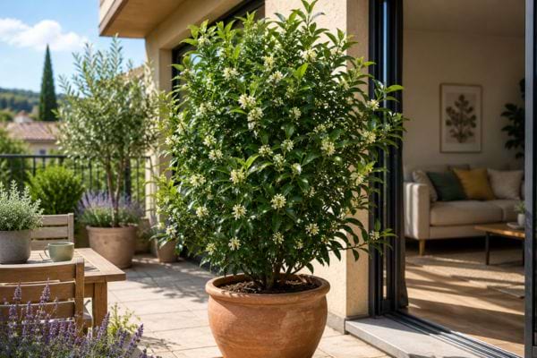 olivier odorant dans un pot sur balcon