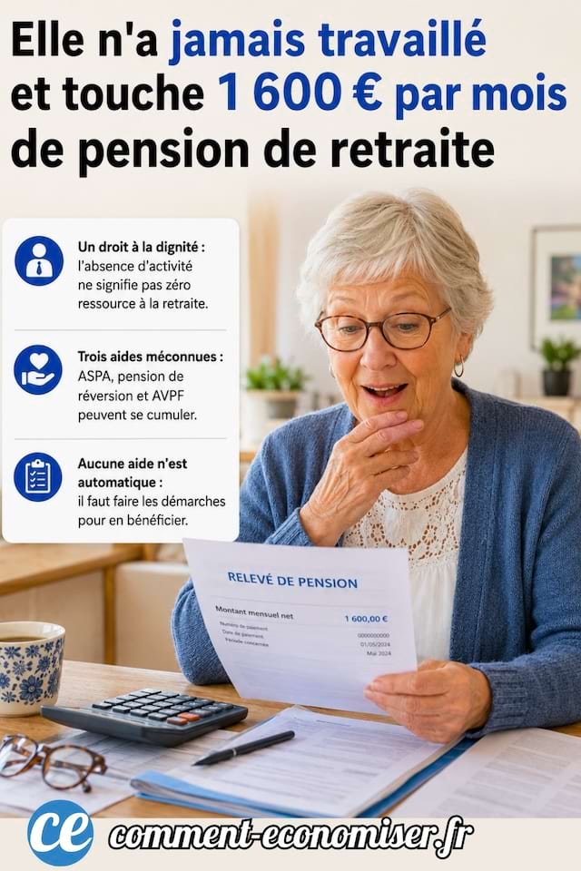 Elle n'a jamais travaillé et touche 1 600 € par mois à la retraite