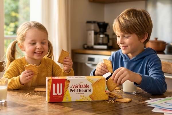 2 enfants mangent des biscuits Petit LU