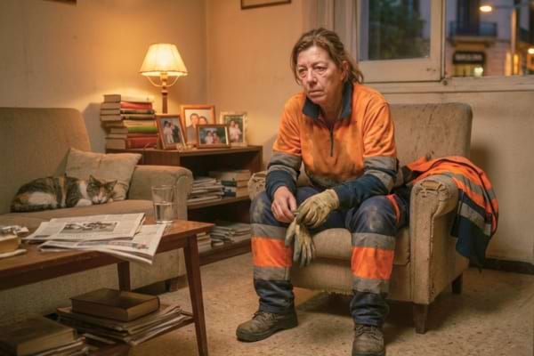 Une femme assise chez elle totalement ext&eacute;nu&eacute;e