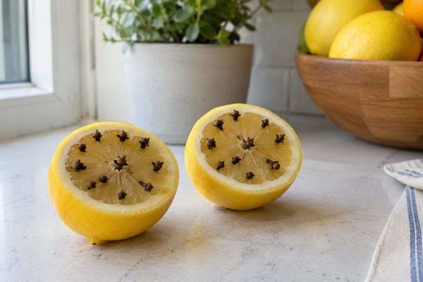 Citron coupé avec clous de girofle pour repousser naturellement les moucherons