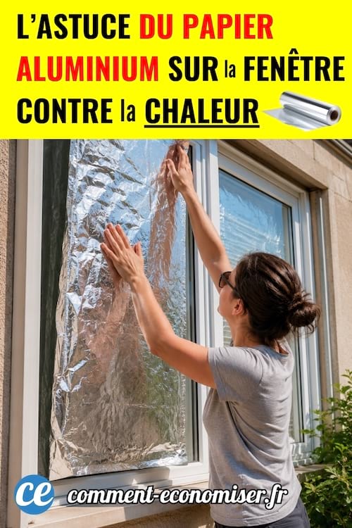 Une femme qui met du papier alu sur la fen&ecirc;tre