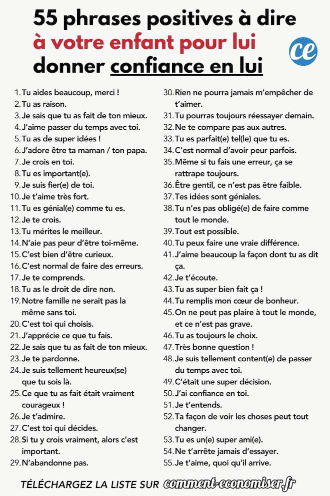 55 phrases positives à dire à votre enfant pour lui donner confiance en lui