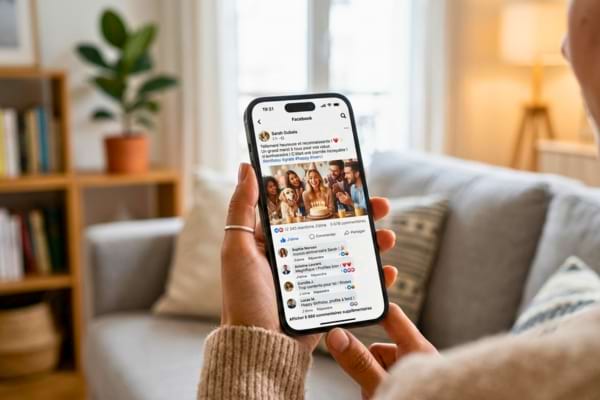 a smartphone screen showing a Facebook post with thousands of likes and positive comments