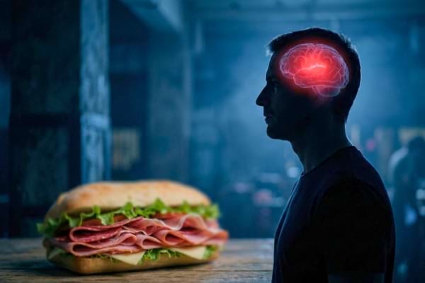 une silhouette humaine de profil avec le cerveau subtilement illuminé en rouge