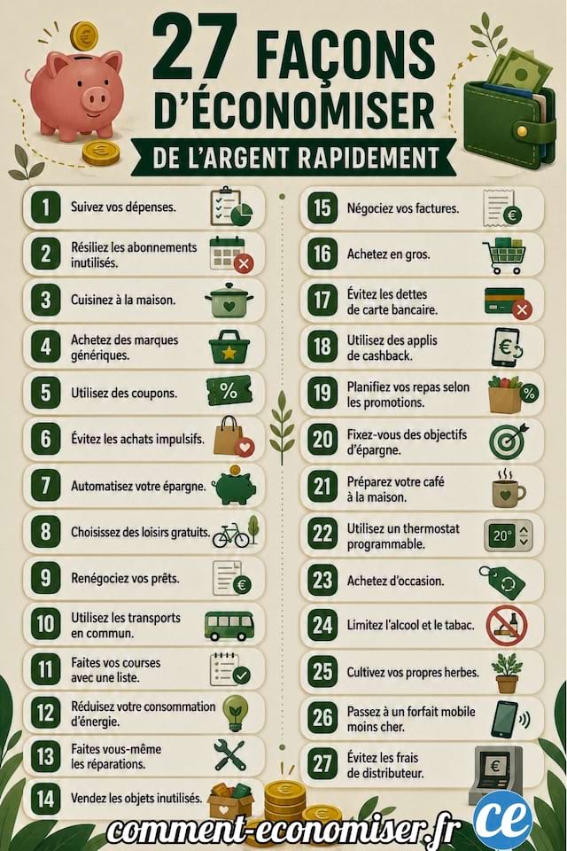 27 fa&ccedil;ons d'&eacute;conomiser de l'argent rapidement sans se priver