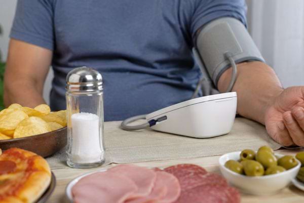 Tensiomètre posé près d’aliments salés pour illustrer le lien entre sel et tension.