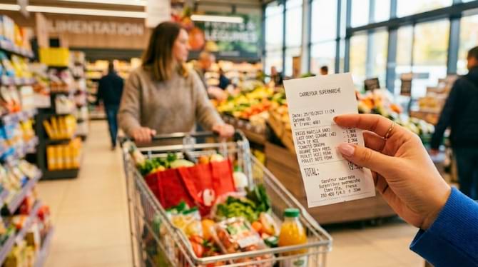 Une personne tenant un ticket de caisse