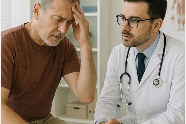 patient malade qui se plaint devant un m&eacute;decin