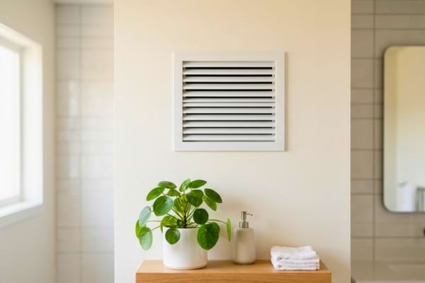 une grille de ventilation moderne et immacul&eacute;e install&eacute;e sur le mur de toilettes