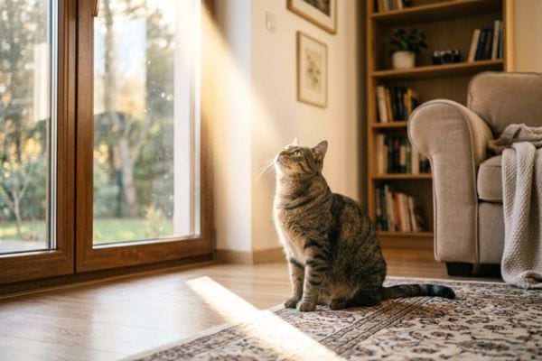 chat qui regarde un rayon invisible dans le salon