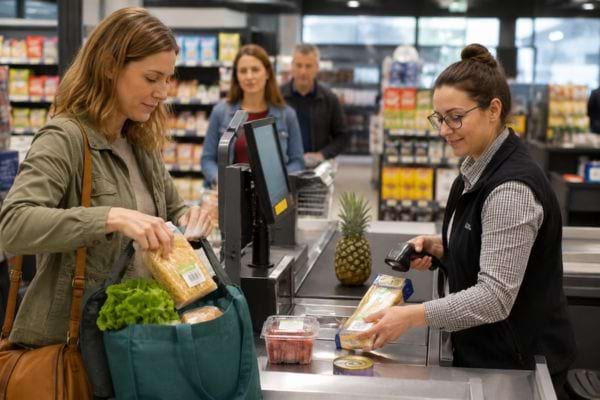 bonnes habitudes quand on passe en caisse pour aider la caissi&egrave;re
