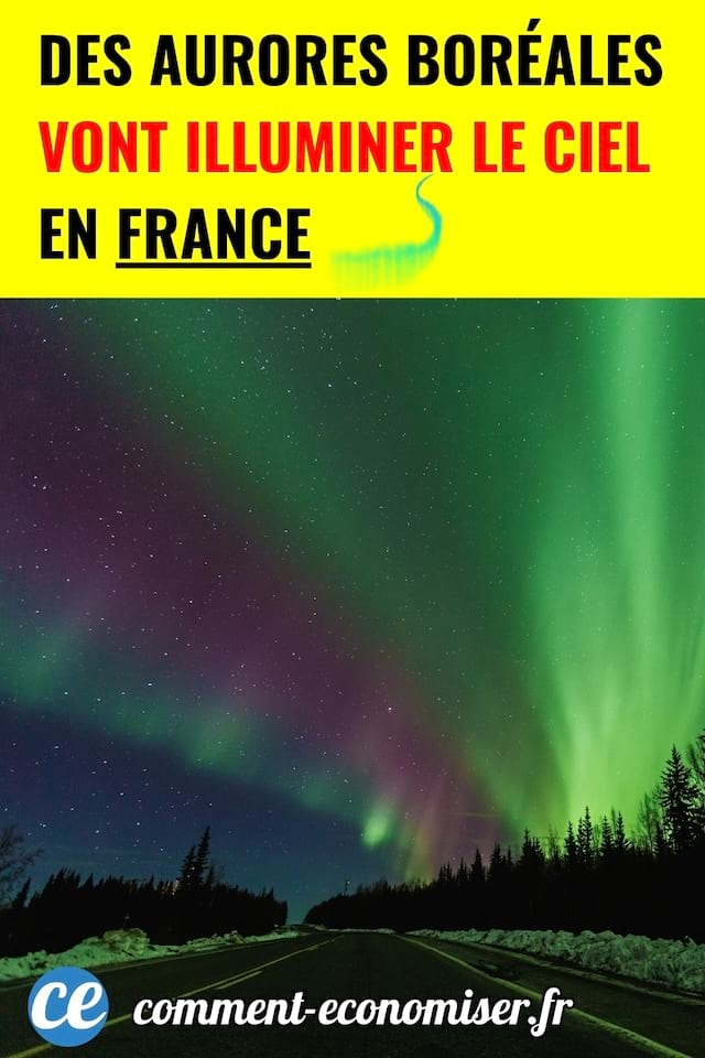 Une aurore bor&eacute;ale au dessus d'une route