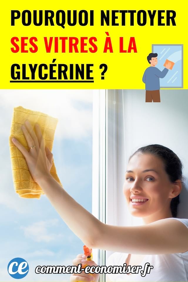 Femme nettoie ses vitres &agrave; la glyc&eacute;rine