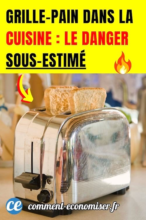 un grille pain chrom&eacute; dans une cuisine avec deux tartines grill&eacute;es
