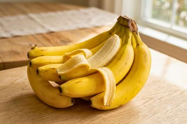 bananes jaunes éclatantes, dont une à moitié épluchée prête à être mangée