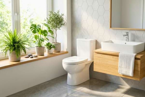 The toilet and sink are gleaming white and perfectly clean