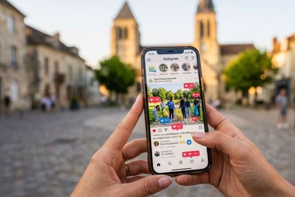 écran affiche une page de réseau social avec de nombreux cœurs et pouces en l'air
