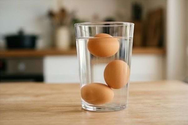 trois oeufs dans un verre d'eau pour savoir s'ils sont consommables