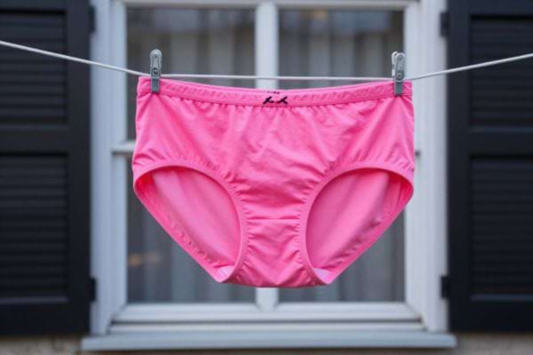 large culotte rose &eacute;tendue devant les fen&ecirc;tres des voisins