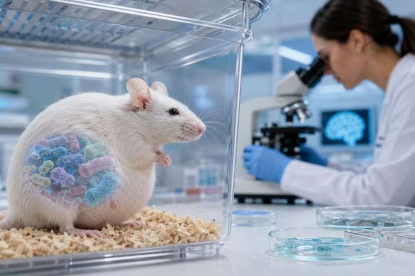 Souris de laboratoire illustrant l’influence du microbiote maternel étudiée par des chercheurs.