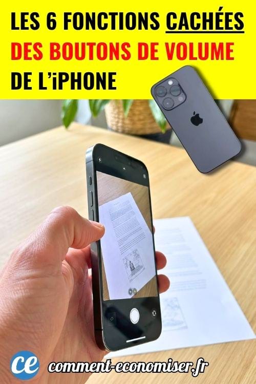 Main utilisant les boutons de volume d’un iPhone pour prendre une photo sans toucher l’écran.