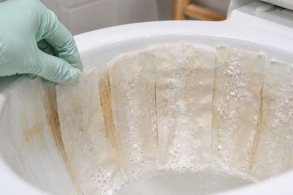 Papier toilette imbibé de vinaigre placé sur les parois entartrées.