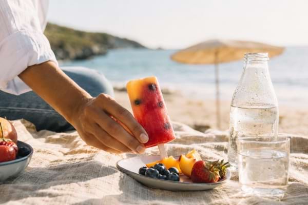 Personne se servant une glace devant la mer