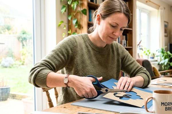 femme qui bricole avec des ciseaux de gaucher