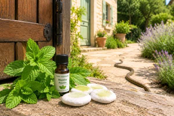 galets imbibés de menthe poivrée pour repousser les serpents
