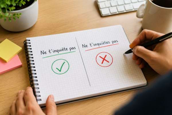 carnet avec deux formes du verbe inquiéter