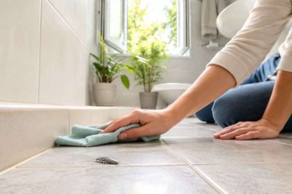 poisson d'argent avec un personne qui fait le m&eacute;nage dans une salle de bain
