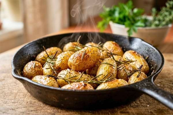 pommes de terre grenailles r&ocirc;ties au four, enrob&eacute;es d'un l&eacute;ger filet d'huile d'olive 