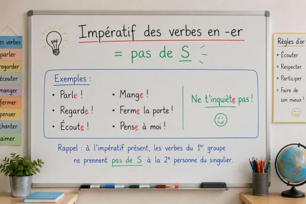 tableau blanc avec la règle de l'impératif présent