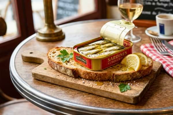 Une boîte de sardines à l'huile d'olive à moitié ouverte