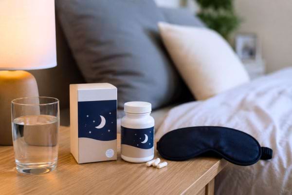 Complément sommeil avec masque de nuit et verre d’eau