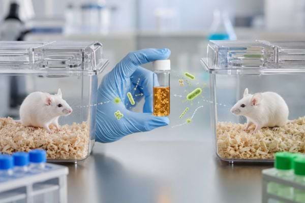 Transfert expérimental de microbiote entre deux souris avant la grossesse.
